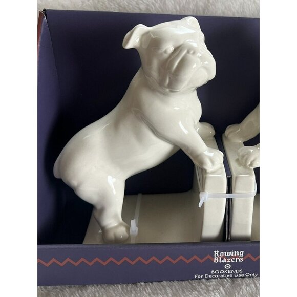 Rowing Blazers Bull Dog White Ceramic Figures Lot of 2 Bookends Home Decor New - Picture 4 of 5